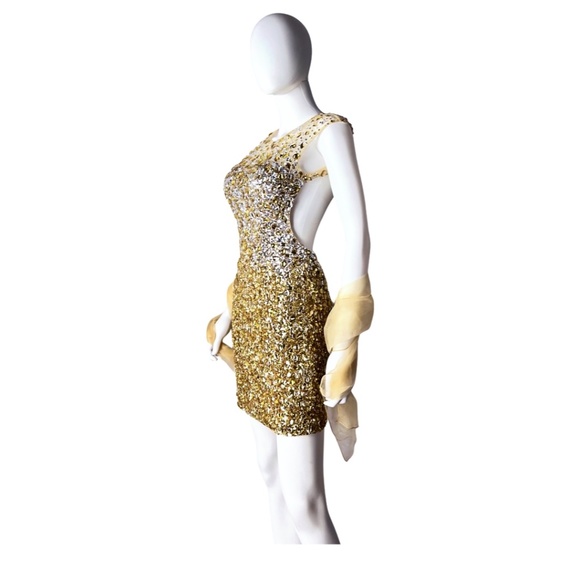 Sagaie Paris | NWOT Gold Crystal Embellished Backless Cocktail Dress Size Small - Picture 3 of 11